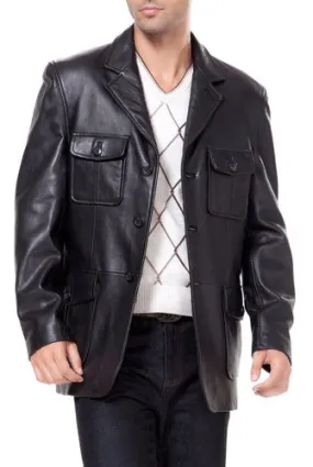 BGSD Men 3-Button New Zealand Lambskin Leather Military Blazer